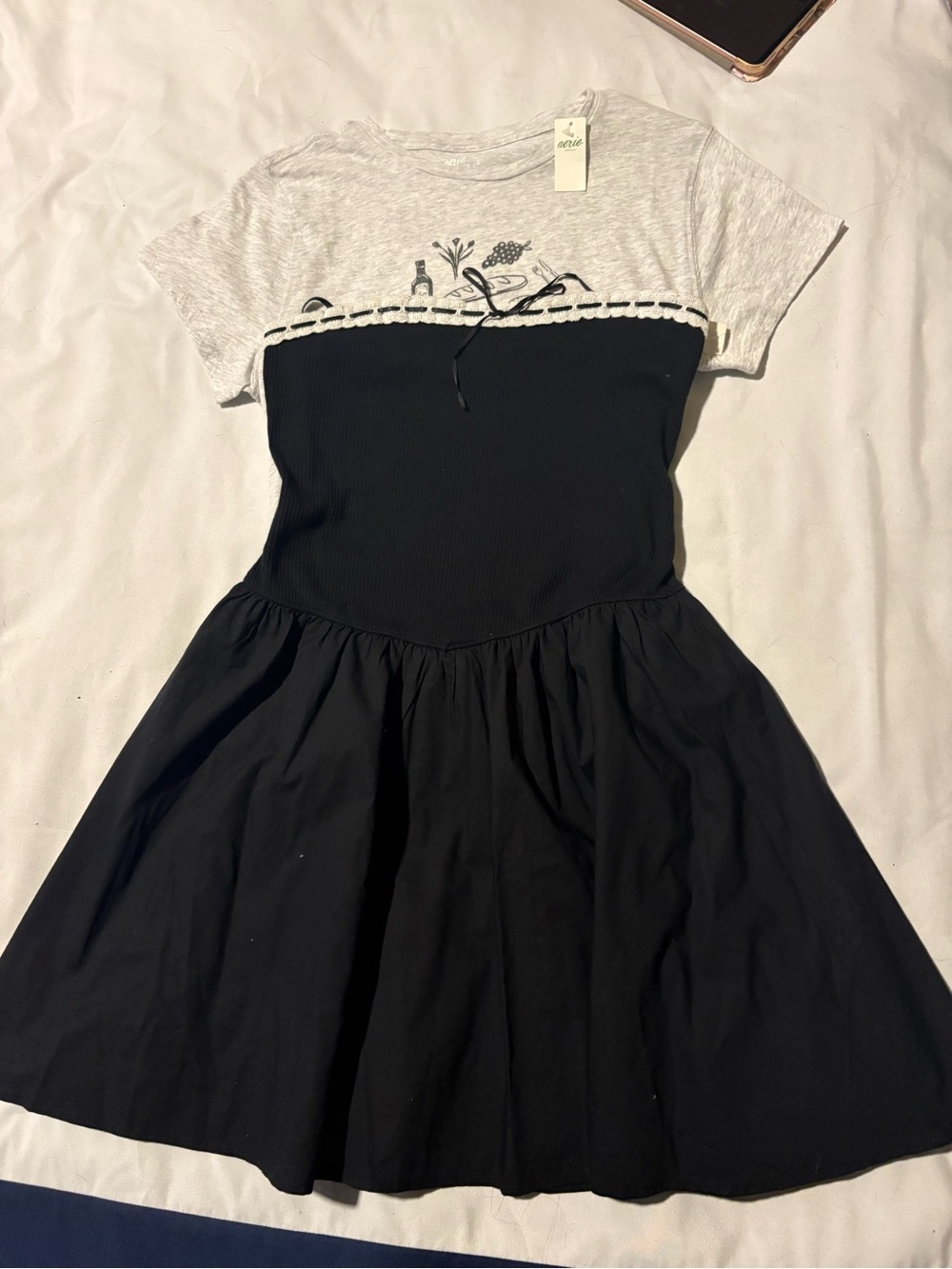 aerie Black and Heather Gray Short Sleeve Knit Fit-and-Flare Dress buy dress get